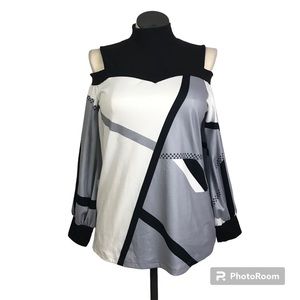 Women’s Mock neck Off the Shoulder Blouse Long Sleeve Size S Multicolor pullover